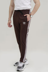 Adi-3 Stripes Embroidered Logo Brown Cotton Jersey Trouser