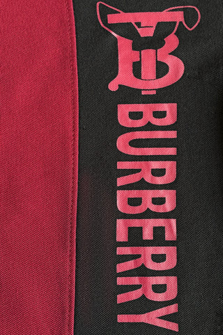 BURBARY PANEL Men’s Branded Cotton PQ Shirt in Maroon-Black