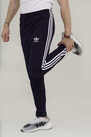 Adi-3 Stripes Embroidered Logo Navy Blue Cotton Jersey Trouser