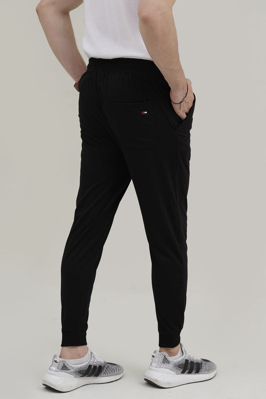 Tomy Embroidered Logo Black Cotton Jersey Trouser