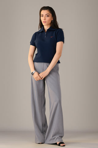 Nikee Women's Navy Blue Cotton Polo Shirt