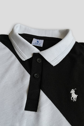 POLOO CROSS PANEL Men’s Branded Cotton PQ Shirt in Black-White