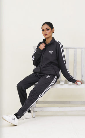 Adi-Sterling Mock Neck Warm-UP 3-Stripes Charcoal Grey Tracksuit