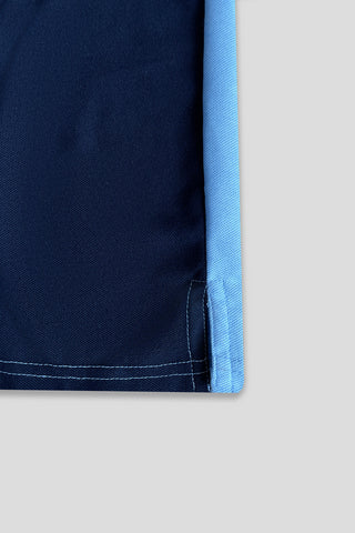 BURBARY PANEL Men’s Branded Cotton PQ Shirt in Sky-Navy Blue
