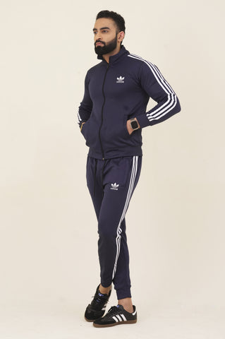 Adi-Sterling Mock Neck Warm-UP 3-Stripes Blue Tracksuit