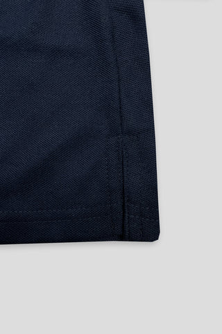 POLOO CROSS PANEL Men’s Branded Cotton PQ Shirt in Navy Blue-Light Grey
