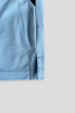 POLOO CROSS PANEL Men’s Branded Cotton PQ Shirt in Sky Blue-Navy Blue