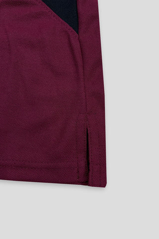 POLOO CROSS PANEL Men’s Branded Cotton PQ Shirt in Maroon-Black
