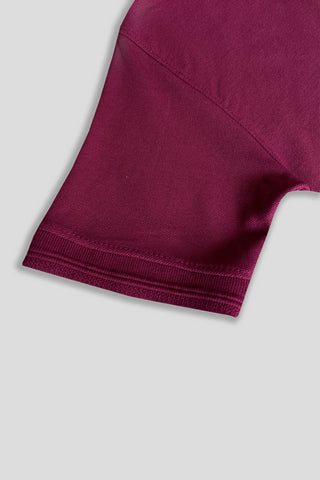 BURBARY PANEL Men’s Branded Cotton PQ Shirt in Maroon-Black