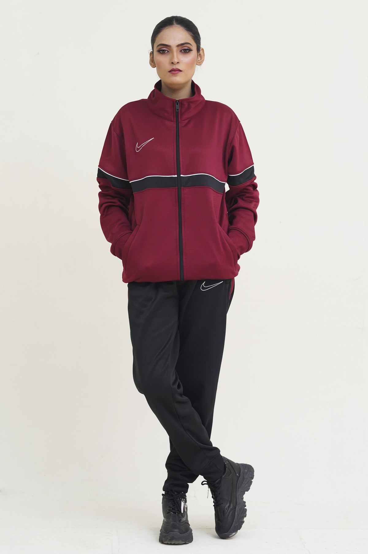 NK-Mockneck Warm-UP Maroon-Black Tracksuit