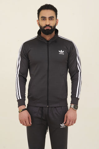 Adi-Sterling Mock Neck Warm-UP 3-Stripes Charcoal Grey Tracksuit