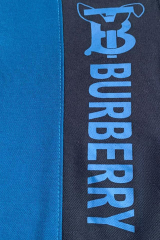 BURBARY PANEL Men’s Branded Cotton PQ Shirt in Zinc-Black