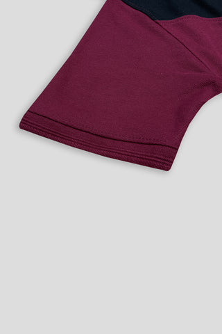 POLOO CROSS PANEL Men’s Branded Cotton PQ Shirt in Maroon-Black