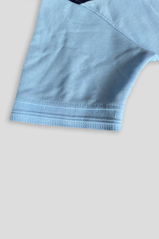 POLOO CROSS PANEL Men’s Branded Cotton PQ Shirt in Sky Blue-Navy Blue