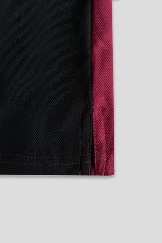 BURBARY PANEL Men’s Branded Cotton PQ Shirt in Maroon-Black