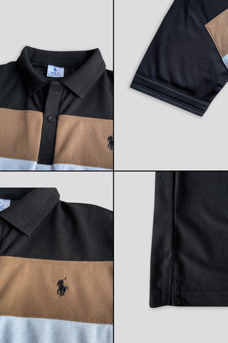 POLOO PANEL Men’s Branded Cotton PQ Shirt in Black