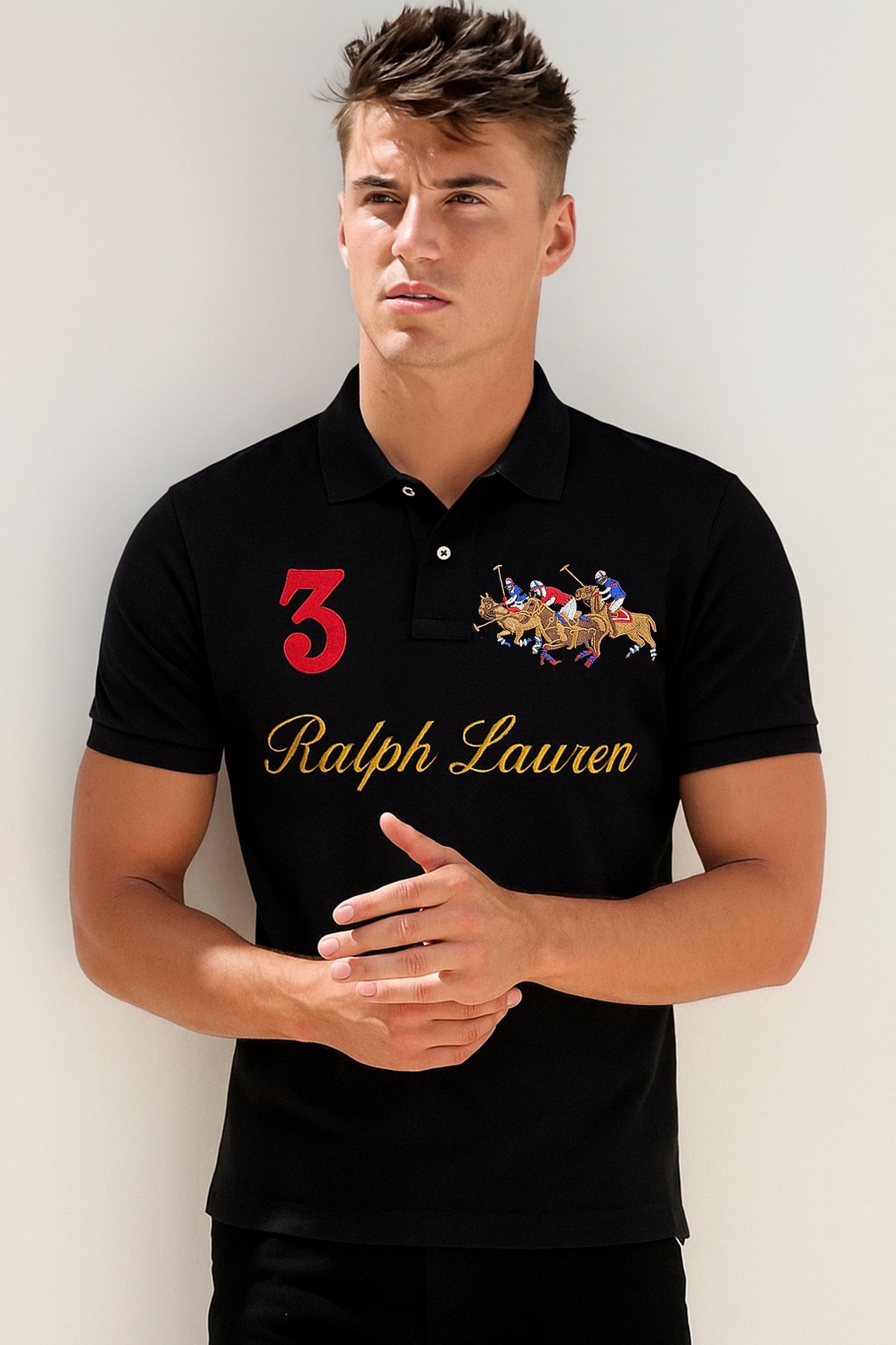 RL Imported Embroidered Logo Black T-Shirt