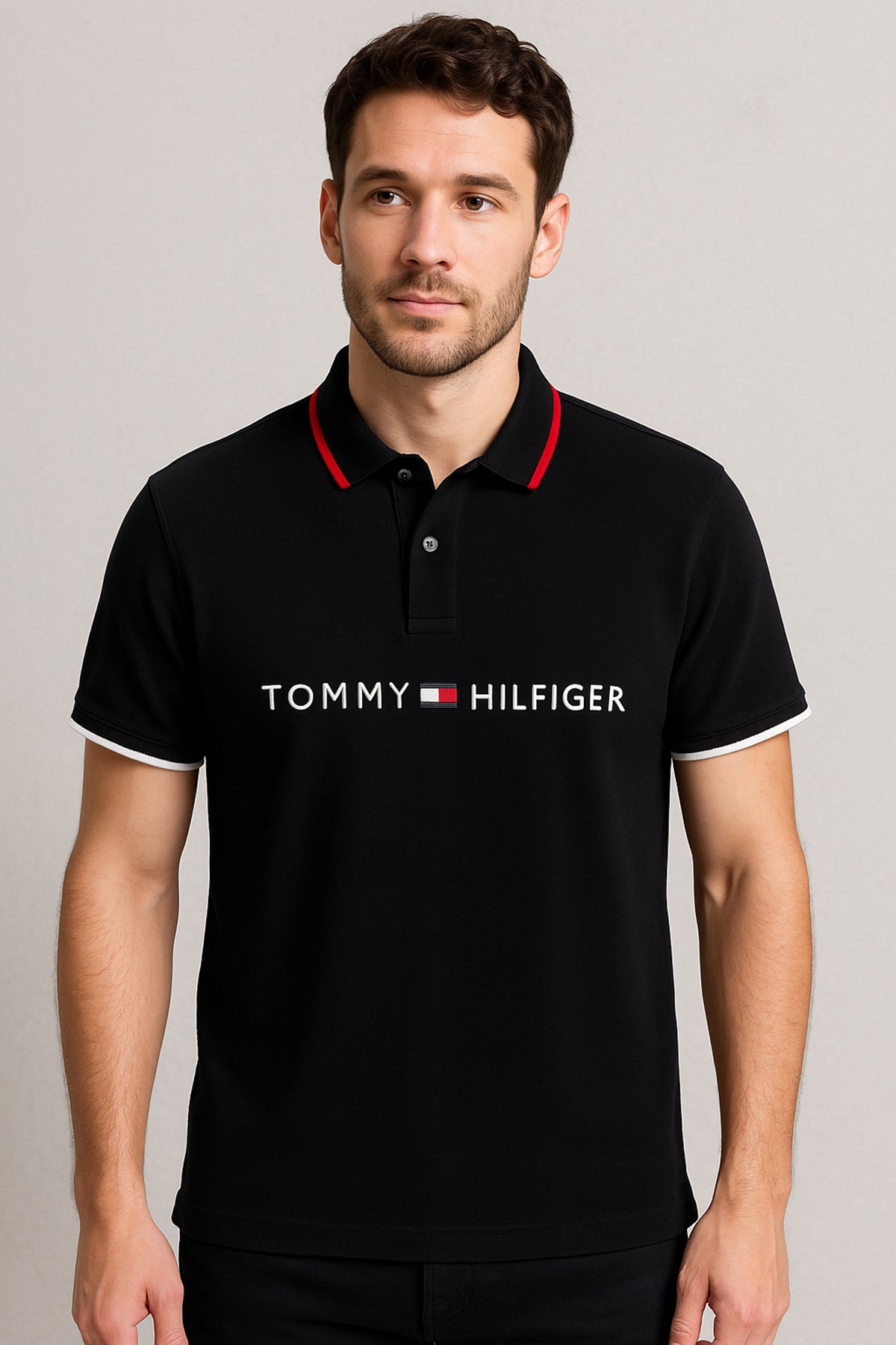 TH Imported Black EMB Logo Polo Shirt