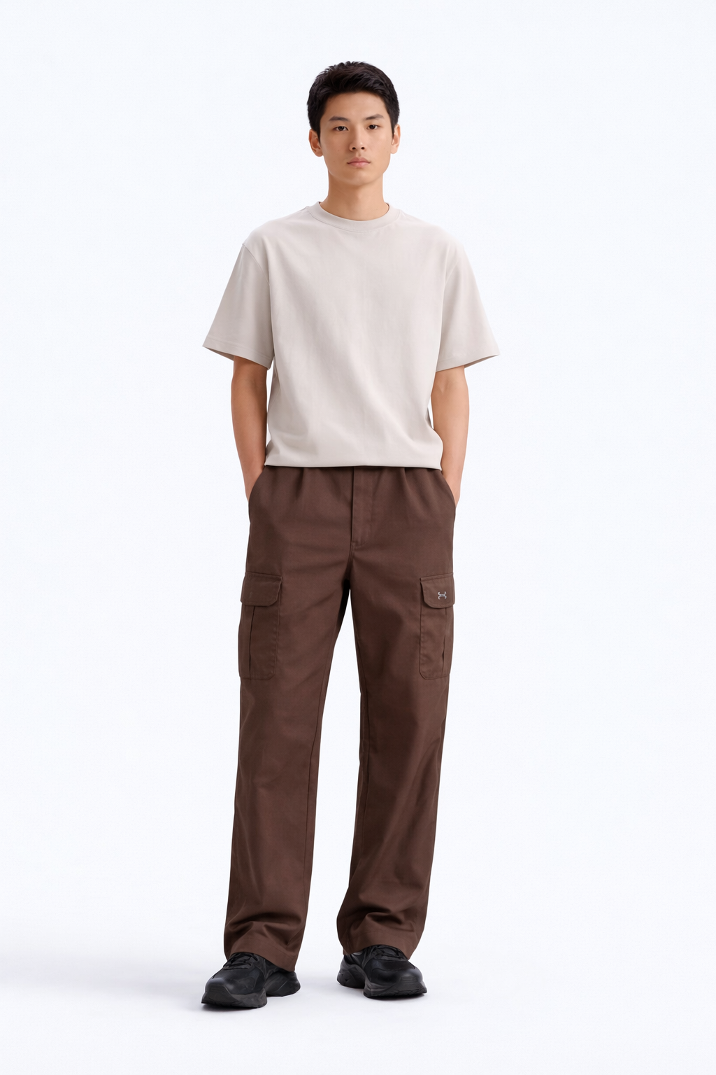 UA-Embroidered Logo Brown Cotton Cargo Trouser