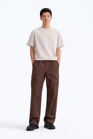 UA-Embroidered Logo Brown Cotton Cargo Trouser