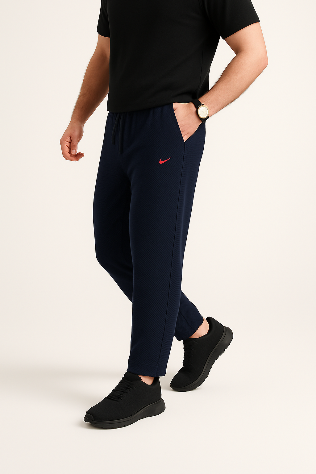 Nikee  Men’s Navy Blue Cotton PQ Trouser