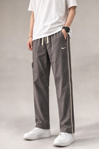 NK-Embroidered Logo Grey Straight Fit Grey Cotton Trouser