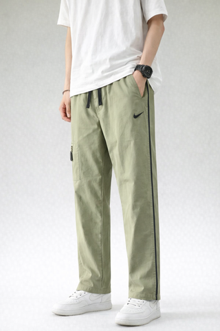 NK-Embroidered Logo Grey Straight Fit Light Green Cotton Trouser
