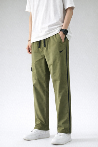 NK-Embroidered Logo Grey Straight Fit Light Olive Cotton Trouser