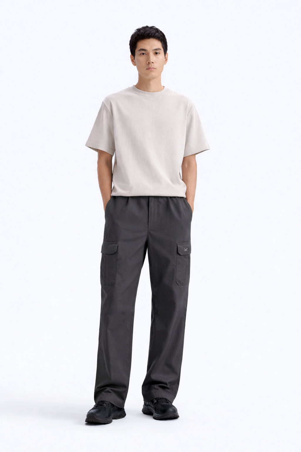 UA-Embroidered Logo Charcoal Grey Cotton Cargo Trouser