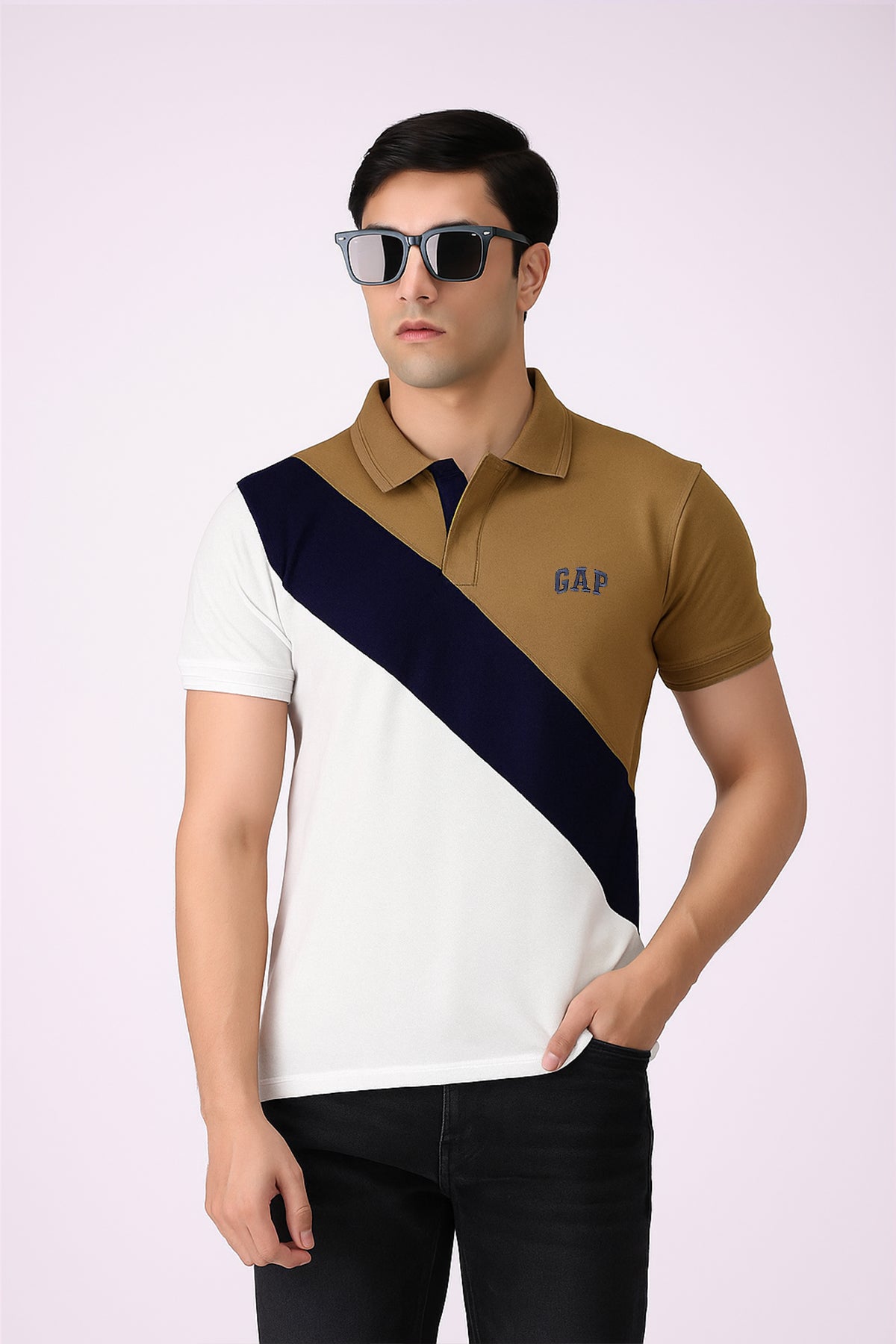GEP Signature Polo – Modern Colorblock in Brown-White