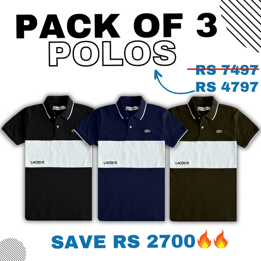 Pack Of 3 -LC Imported Embroidery Logo Polo Shirt