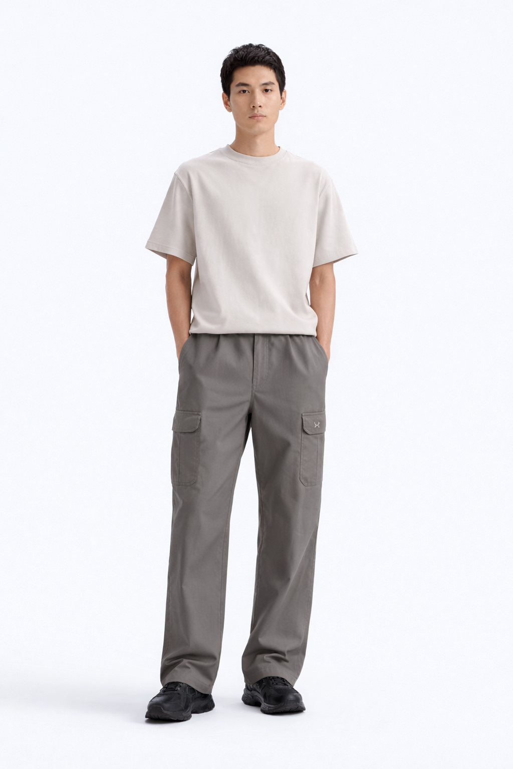 UA-Embroidered Logo Grey Cotton Cargo Trouser