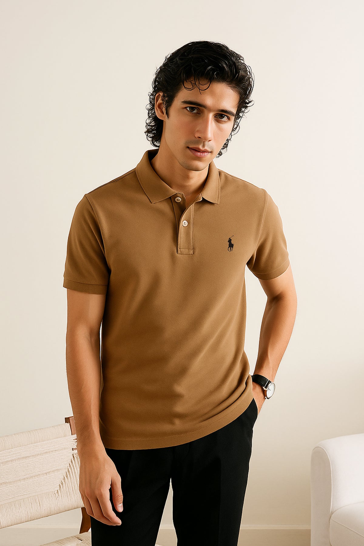 Poloo Ralfh Lauren Men’s Brown Cotton PQ Polo Shirt