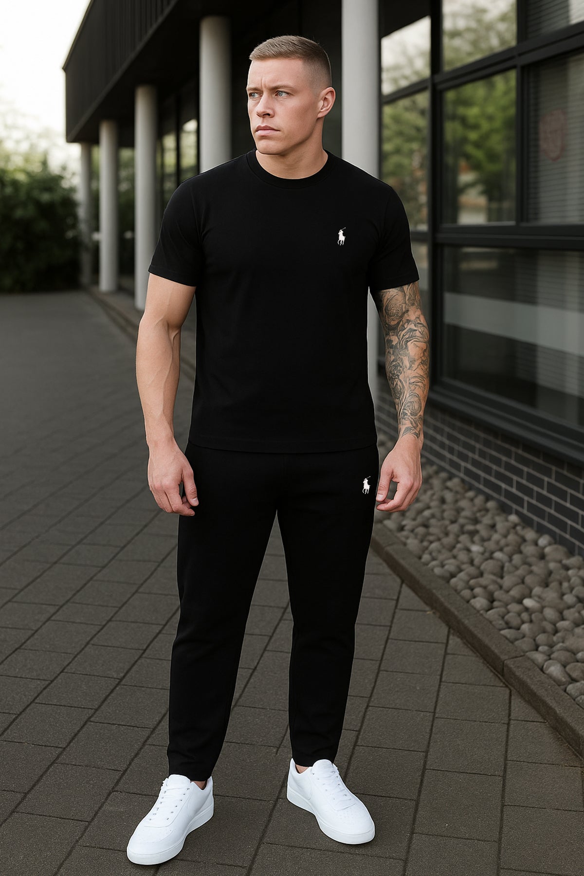 Summer-Ready Style: Breathable Polo Tracksuit in Black