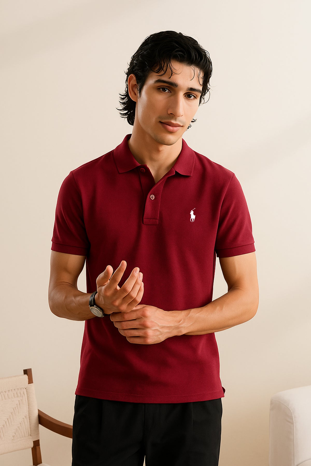 Poloo Ralfh Lauren Men’s Maroon Cotton PQ Polo Shirt