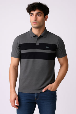 Calven Kleen Men’s Branded Cotton PQ Shirt in Charcoal Grey