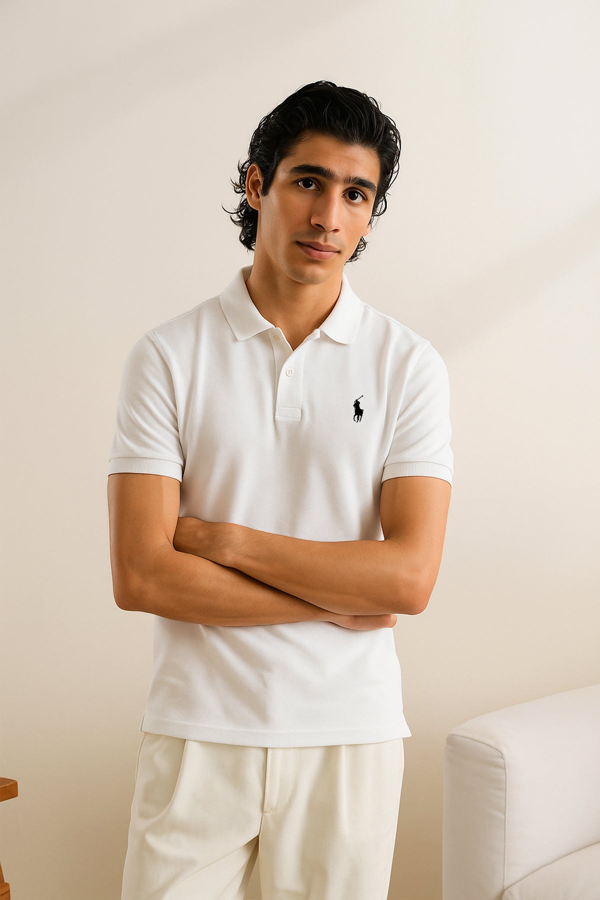 Poloo Ralfh Lauren Men’s White Cotton PQ Polo Shirt
