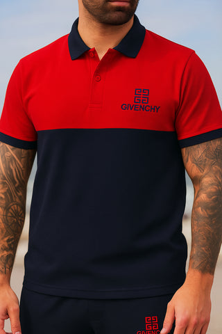 Givchy-Branded Cotton PQ Embroidered Logo Red-Dark Blue Tracksuit
