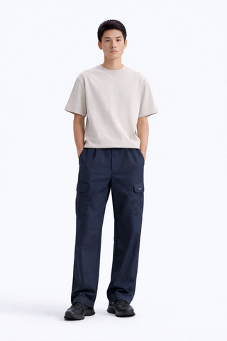 UA-Embroidered Logo Blue Cotton Cargo Trouser