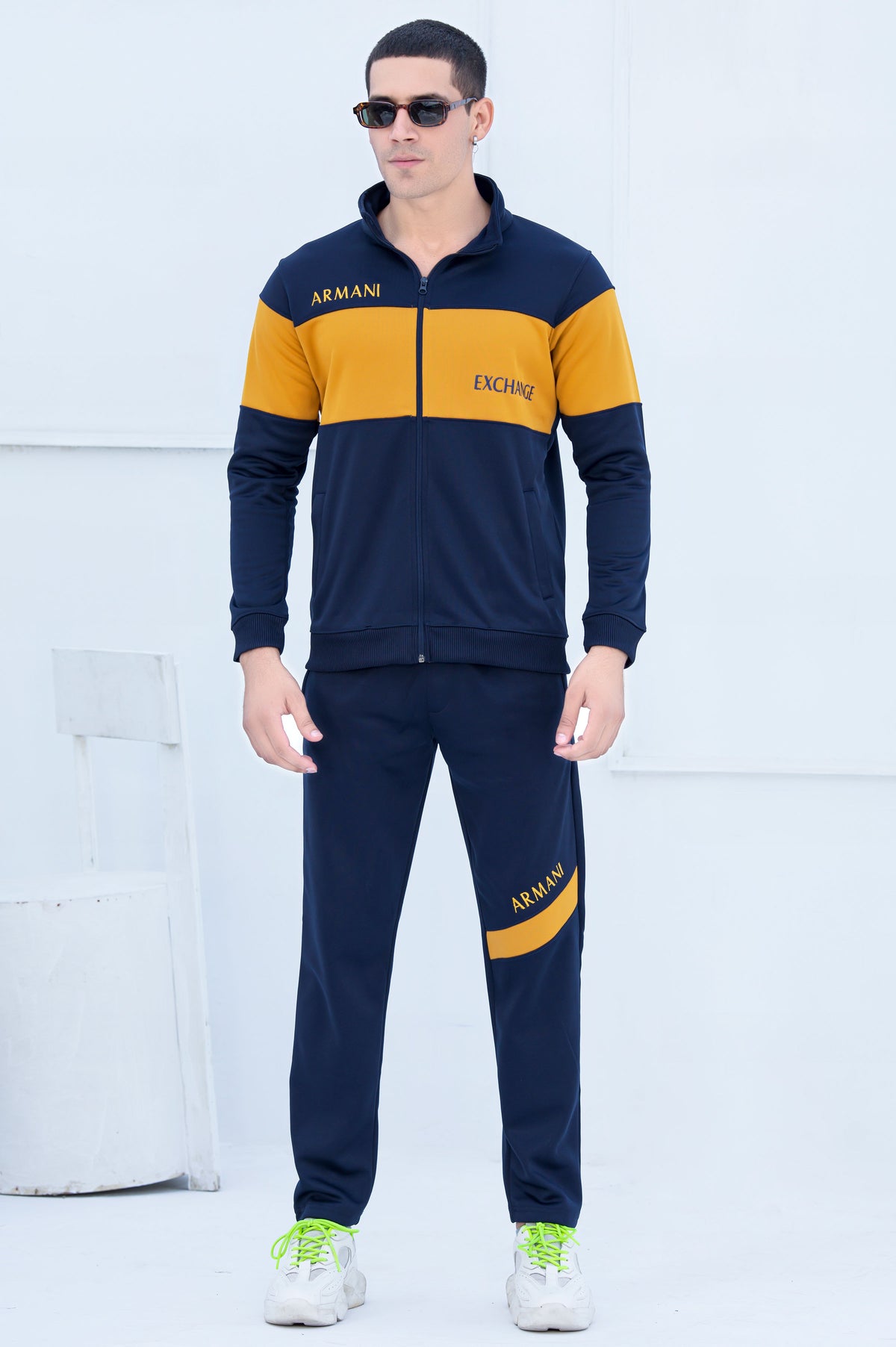 AX-Sterling Mock Neck Warm-UP Blue-Mustard Tracksuit