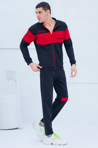 AX-Sterling Mock Neck Warm-UP Black-Red Tracksuit