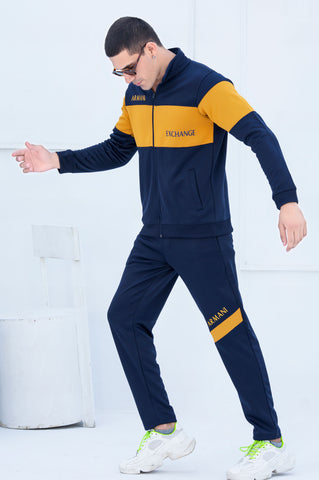 AX-Sterling Mock Neck Warm-UP Blue-Mustard Tracksuit