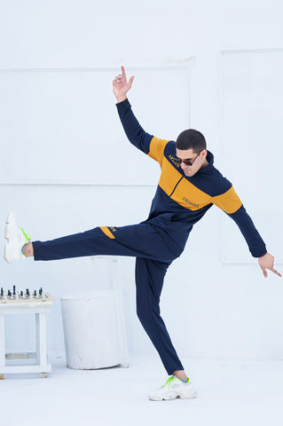 AX-Sterling Mock Neck Warm-UP Blue-Mustard Tracksuit