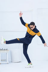 AX-Sterling Mock Neck Warm-UP Blue-Mustard Tracksuit