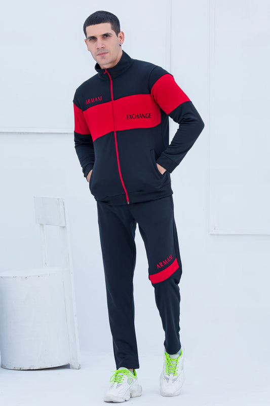 AX-Sterling Mock Neck Warm-UP Black-Red Tracksuit