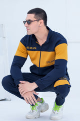 AX-Sterling Mock Neck Warm-UP Blue-Mustard Tracksuit