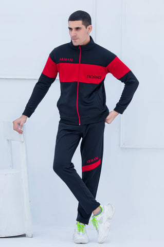 AX-Sterling Mock Neck Warm-UP Black-Red Tracksuit