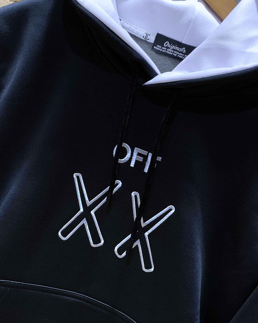 X-X Front Embroidery Logo Imported BLACK Hoodie