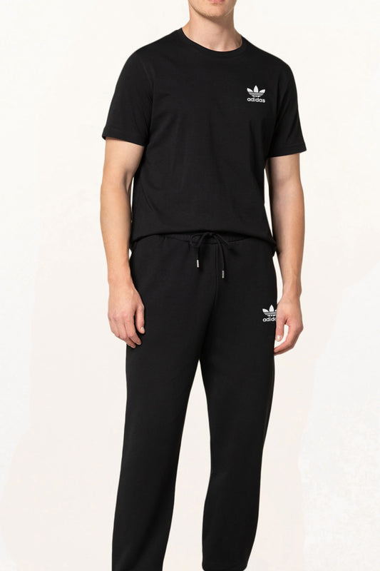 Adi Big Size Cotton-Jersey Embroidered Logo Black Tracksuit