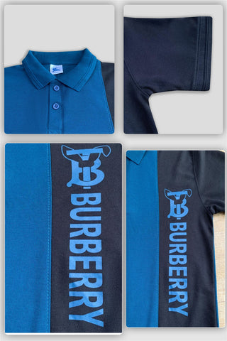 BURBARY PANEL Men’s Branded Cotton PQ Shirt in Zinc-Black
